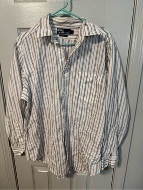 Polo by Ralph Lauren White Button-Down with Gray Stripes